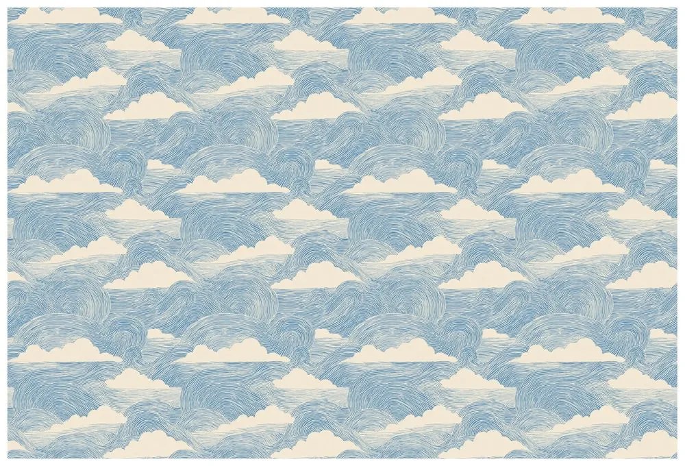 Tapeta modré vlny s bielymi oblakmi