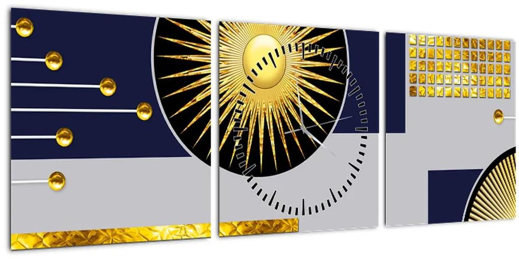 Obraz - Zlaté kruhy (s hodinami) (90x30 cm)