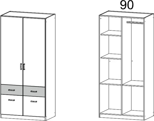 Šatníková skriňa Bremen, 91 cm, biela/šedý beton