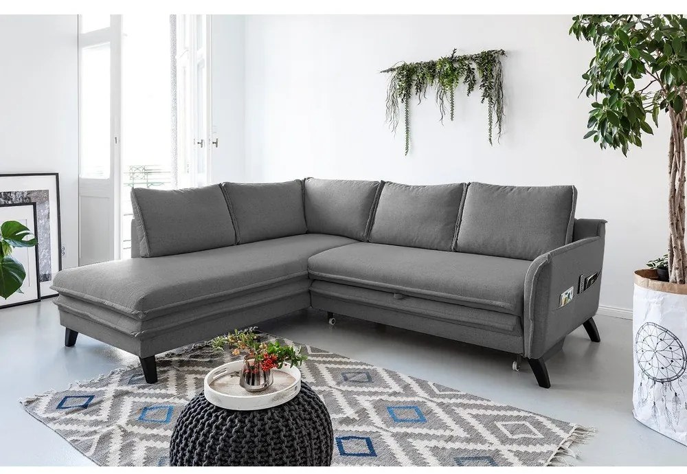 Sivá rozkladacia rohová pohovka Miuform Charming Charlie L, ľavý roh