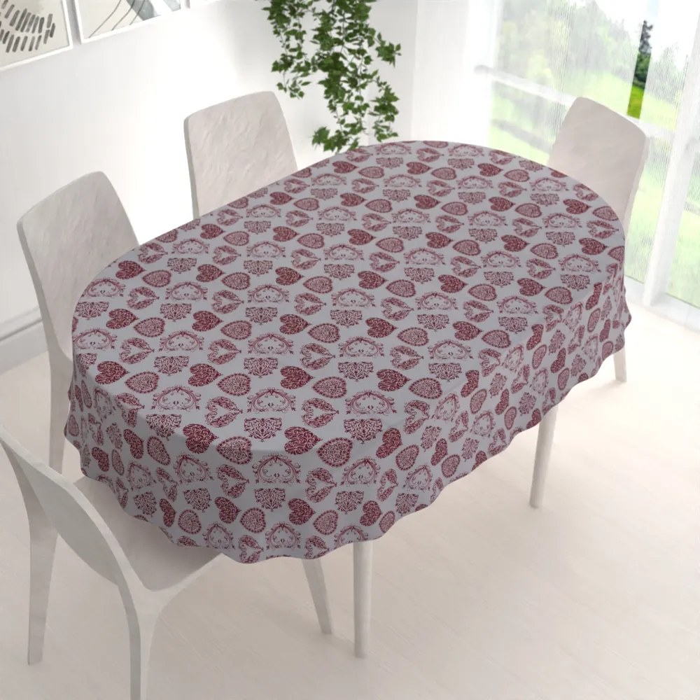 Biante Dekoračný oválny obrus PML-095 Vínové srdcia na sivom 140x180 cm