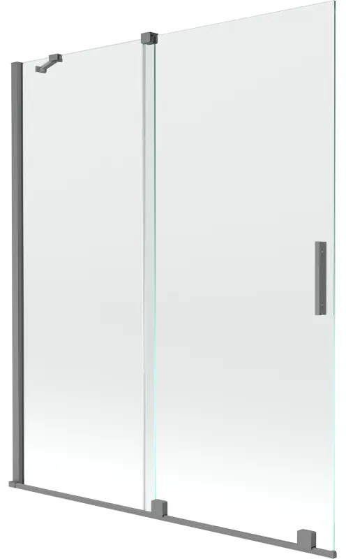 Mexen Velar, 2-krídlová posuvná vaňová zástena 140 x 150 cm, 8mm číre sklo, brúsený grafit, 896-140-000-01-95