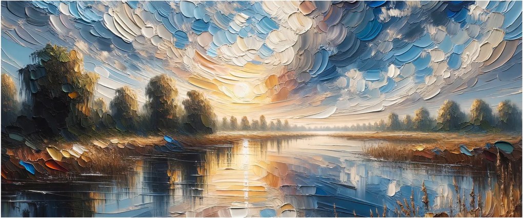 Obraz - Maľba slnka nad vodou (120x50 cm)