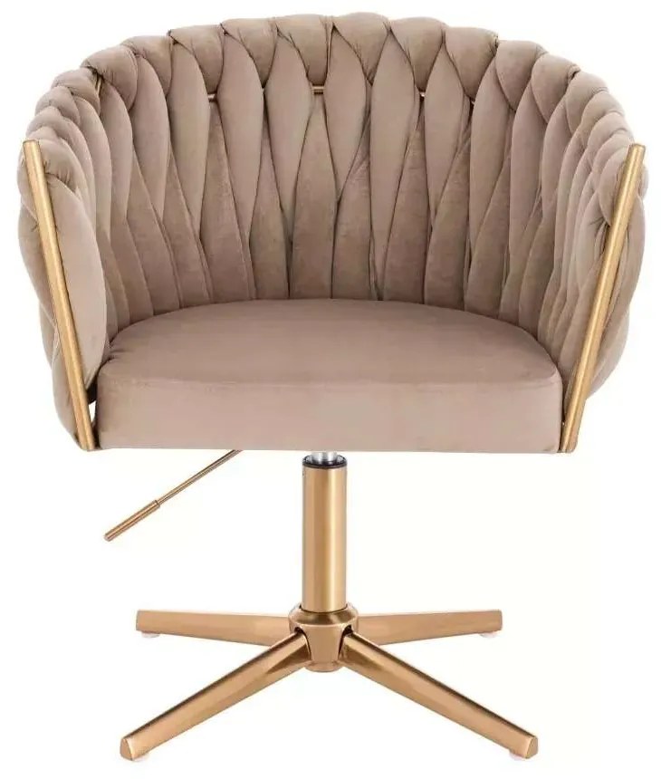 LuxuryForm DESIGN Kreslo NORDEN VELUR na zlatom kríži - latte