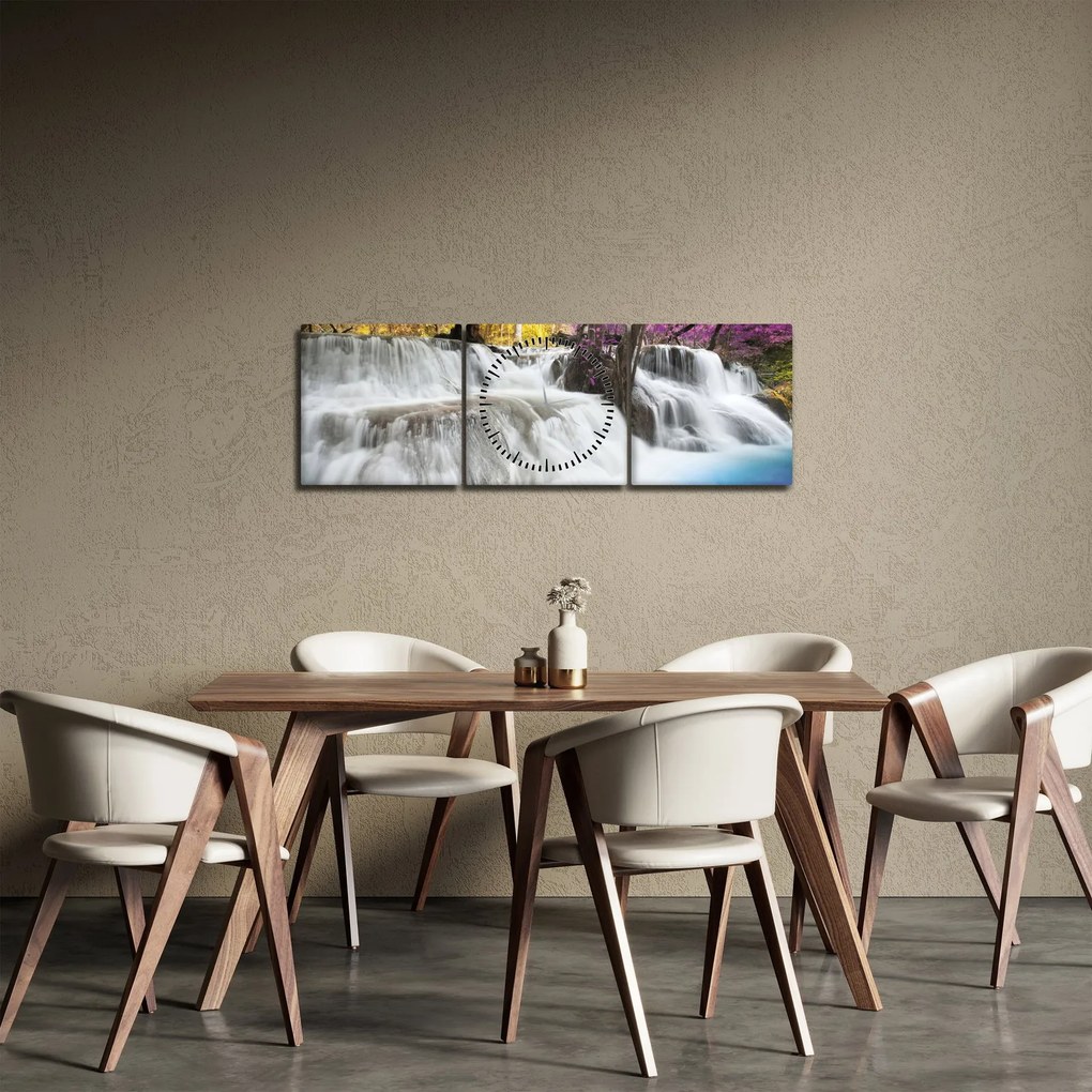 Obraz Erawan vodopádu v lese (s hodinami) (90x30 cm)