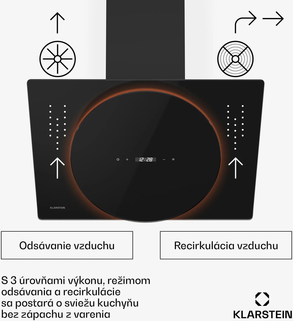 Klarstein Total Eclipse digestor, LED osvetlenie, dotykový, 594,2 m³/h, odsávanie/recirkulácia