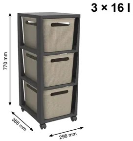 Rotho Pojazdný stojan, regál s 3 košíkmi, BRISEN TOWER, béžová/antracit
