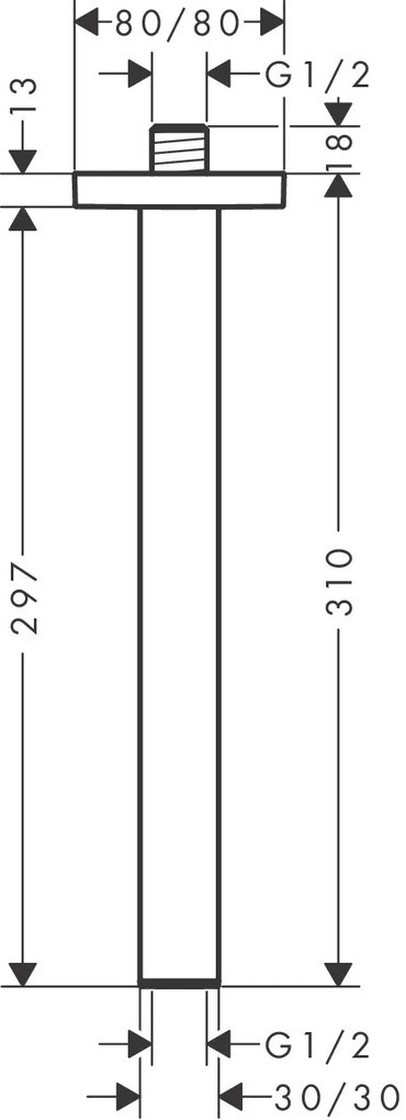 Hansgrohe, prívod od stropu E 300 mm, chrómová, HAN-24339000