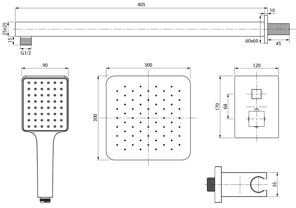 Sapho Sapho, Podomietkový sprchový set s termostatickou batériou, box, 2 výstupy, čierna matná, 1102-32B-21