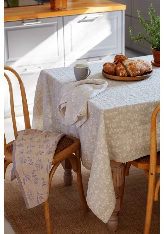 Ľanový obrus / deka Meirami 150x260, bielo-ľanový