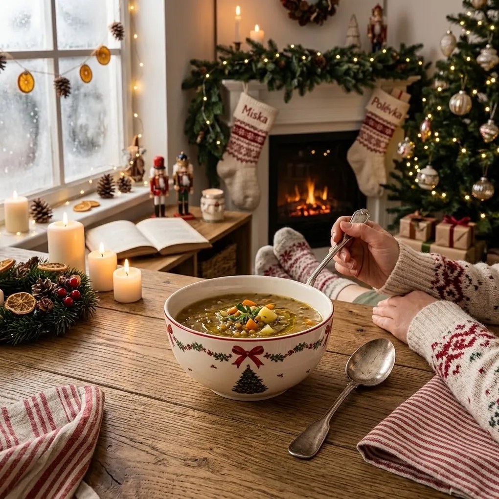 Miska na polievku so stromčekmi Christmas Harmony - Ø 14*7 cm / 500 ml