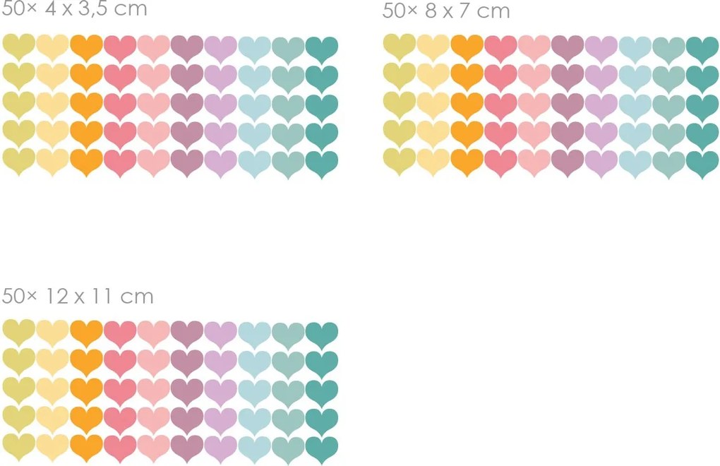 Pastelové srdiečka textilní prelepiteľné nálepky na stenu 50 ks 4x3,5 cm