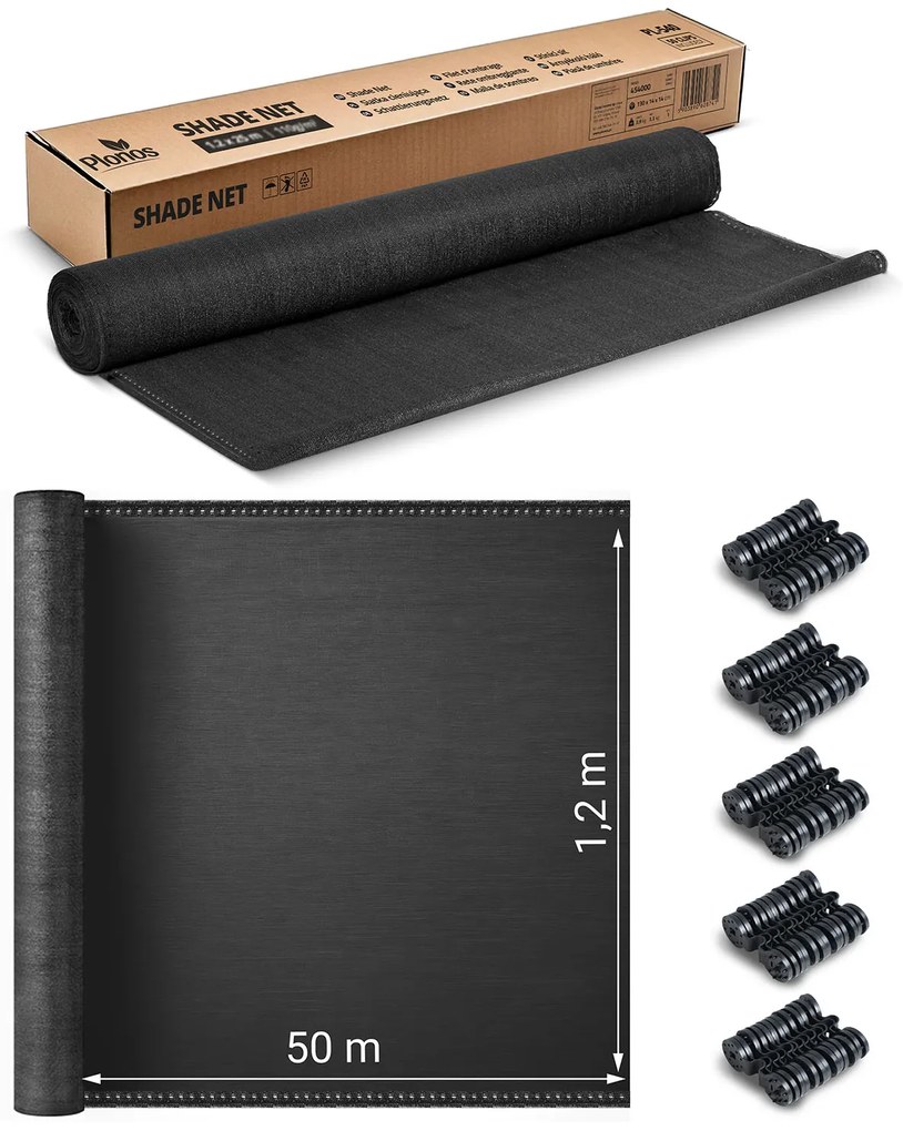 Tieniaca sieť 1,2x50m 140g/m2 + 50 svoriek PLONOS 454110 - sivá