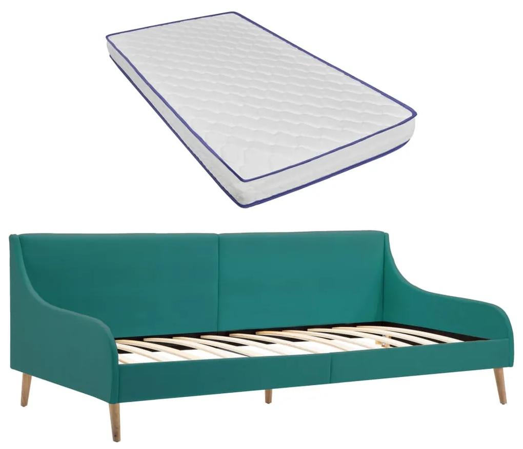 vidaXL Rám dennej postele s matracom z pamäťovej peny zelený látkový