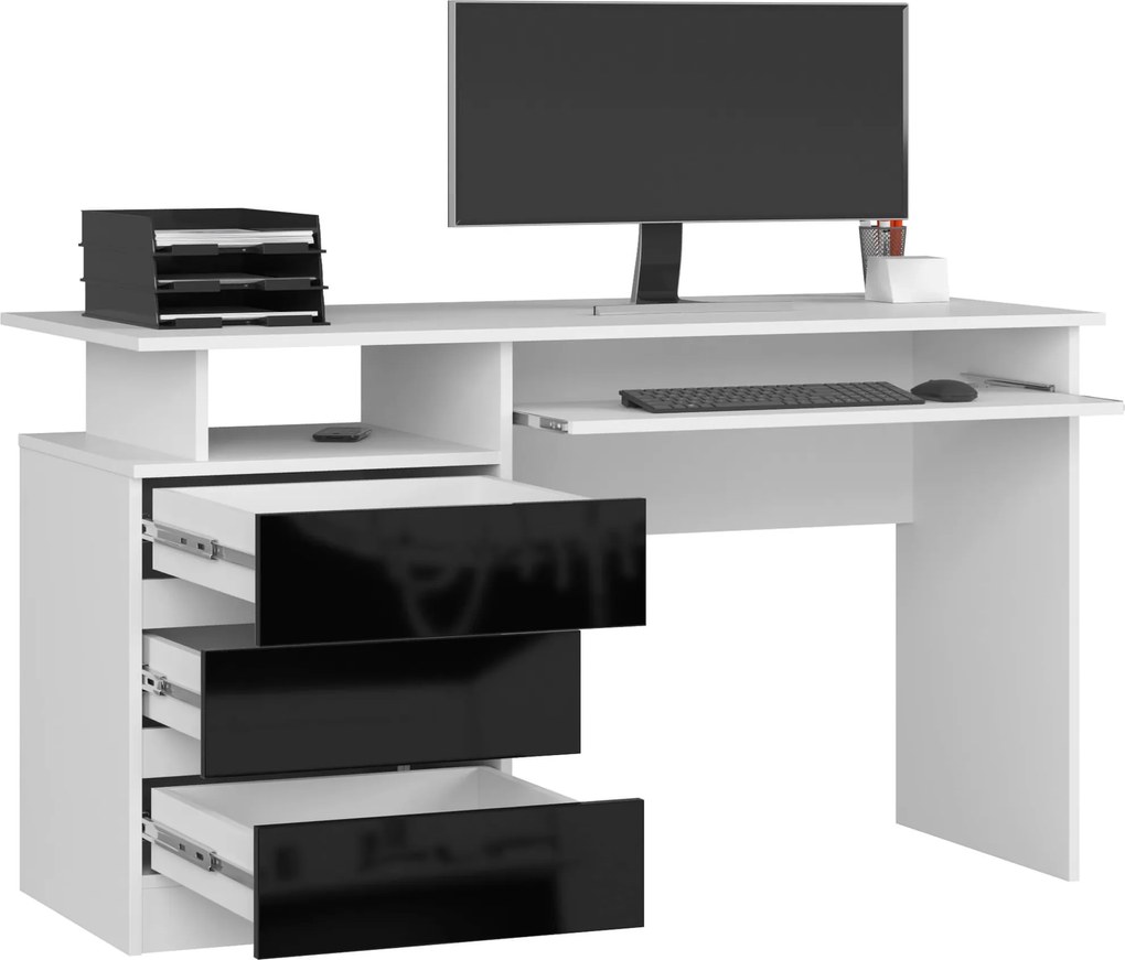 Volně stojící psací stůl CLP 135 cm bílý/černý lesk