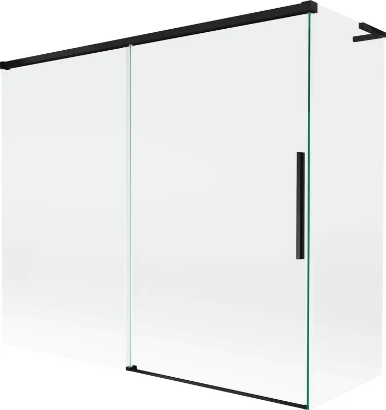Mexen Rox, L posuvná 2-krídlová vaňová zástena 180 + 90 x 150 cm, 8mm číre sklo, čierny matný profil, 8C9L-180-090-70-00