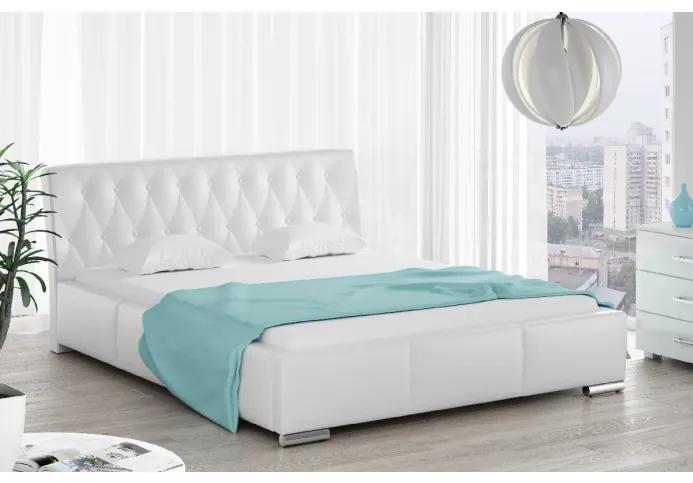 Čalúnená posteľ Romana s vysokým čelom a úložným priestorom biela eko koža 160 x 200