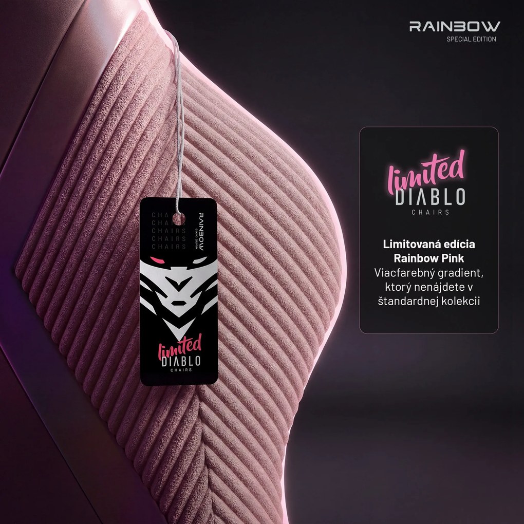 Herné kreslo z látky ružové Normal Size: Diablo X-Horn 2.0 Rainbow Pink