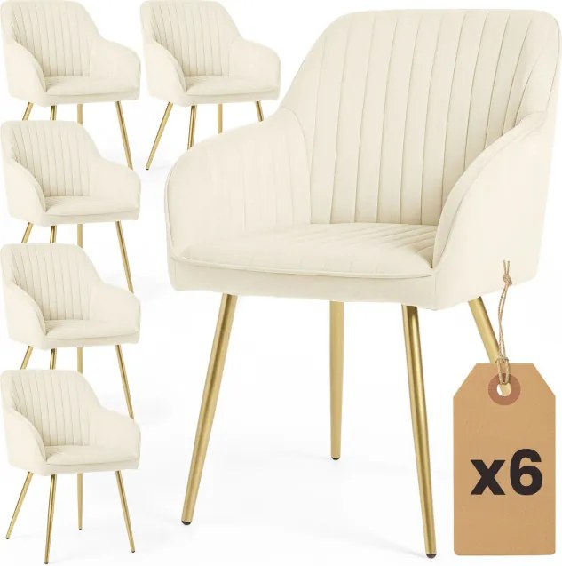 Sada šiestich jedálenských stoličiek FLORENCE zamatové, krémové / zlaté nohy (6 ks)