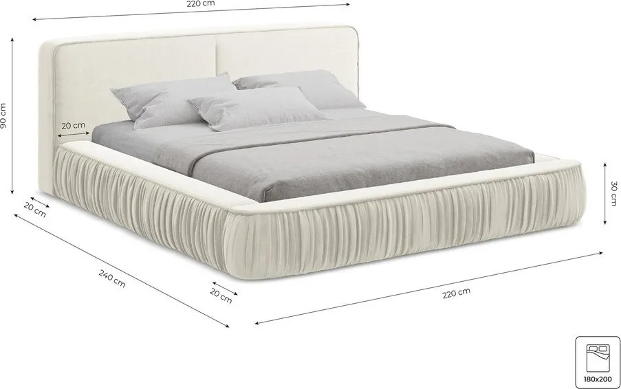 Béžová čalúnená dvojlôžková posteľ s úložným priestorom s roštom 180x200 cm Keoni – Makamii