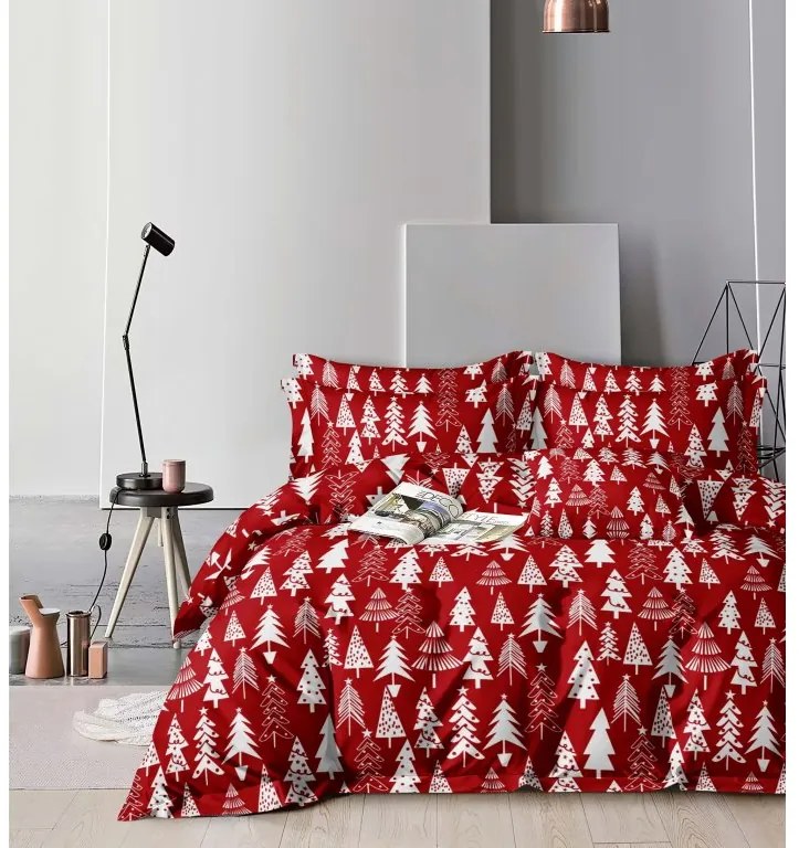 Bavlnené obliečky CHRISTMAS TREES červené Rozmer obliečky: 2 ks 70 x 90 cm | 200 x 220 cm