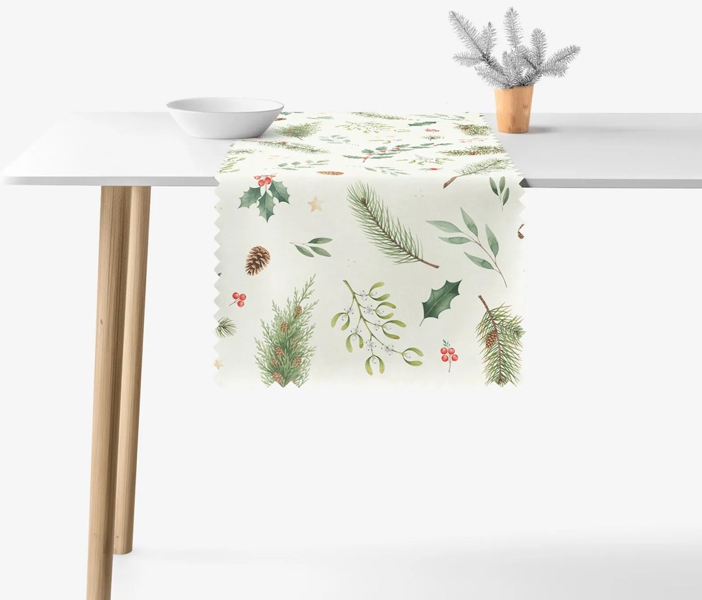 Goldea vianočný behúň na stôl teflónový - zimné vetvičky 35x120 cm