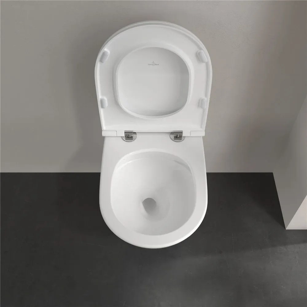 VILLEROY &amp; BOCH Universo TwistFlush Combi-Pack, závesné WC s TwistFlush + WC sedátko s poklopom SlimSeat Line, s QuickRelease a Softclosing, biela alpská, 4670T901