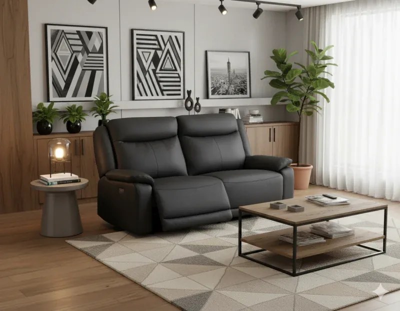 Kožená pohovka CONTINENTAL s elektrickou funkciou relax 2P, elektrické, čierna (nero 308)