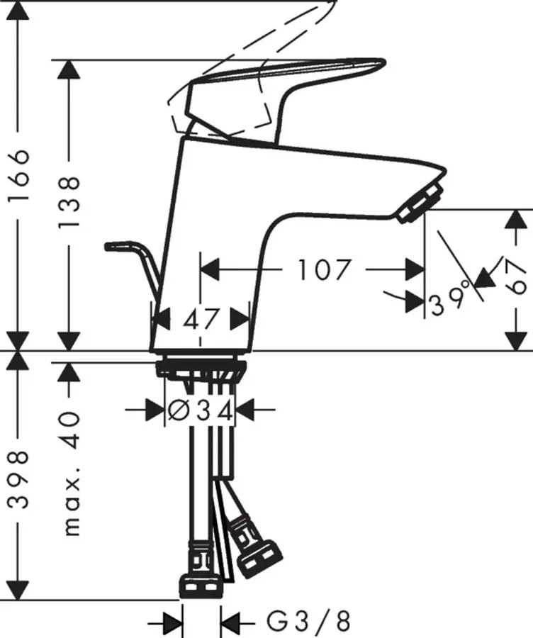 Hansgrohe Logis, páková umývadlová batéria 70 s kovovou odtokovou súpravou s tiahlom, chrómová, HAN-71170000