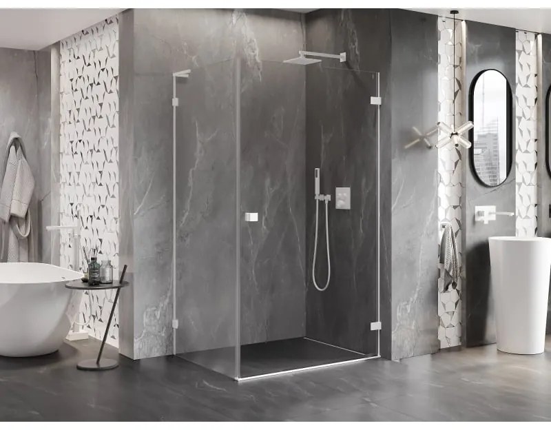 Mexen Lunar-B L, 1-krídlový sprchový kút, pravý, 80 x 70 cm, 8mm číre sklo, biely profil, 832L-080-070-20-00-P