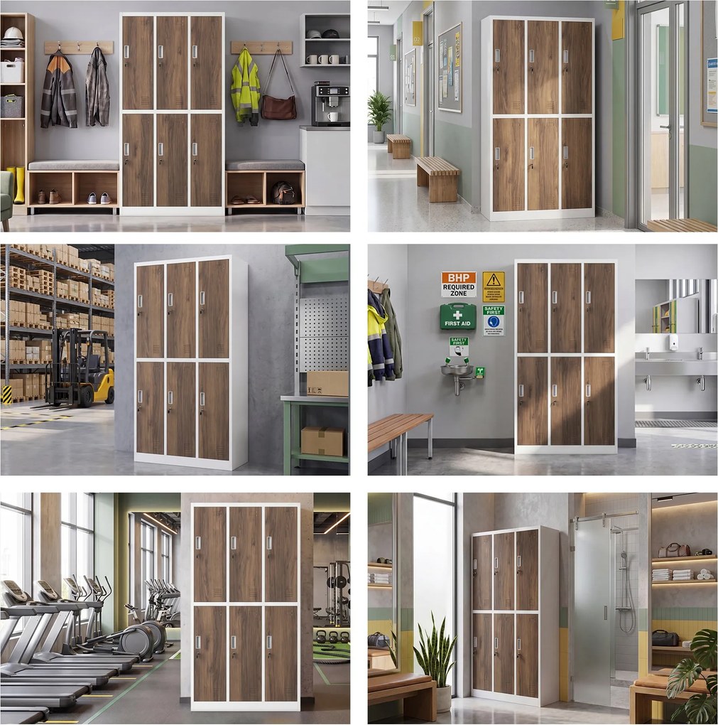 Šatňová skrinka BOZP 6-dverová biela/orech, 900x1850x450 mm: IGOR Eco Design