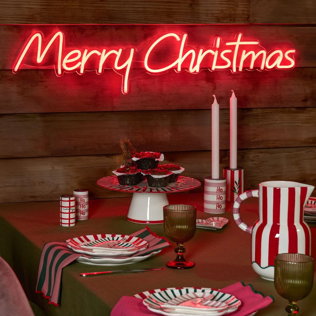 Vianočná nástenná lampa neón červená - Veselé Vianoce