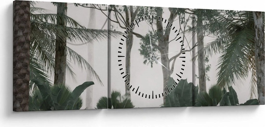 Obraz - Jungle v rannej hmle (s hodinami) (90x30 cm)