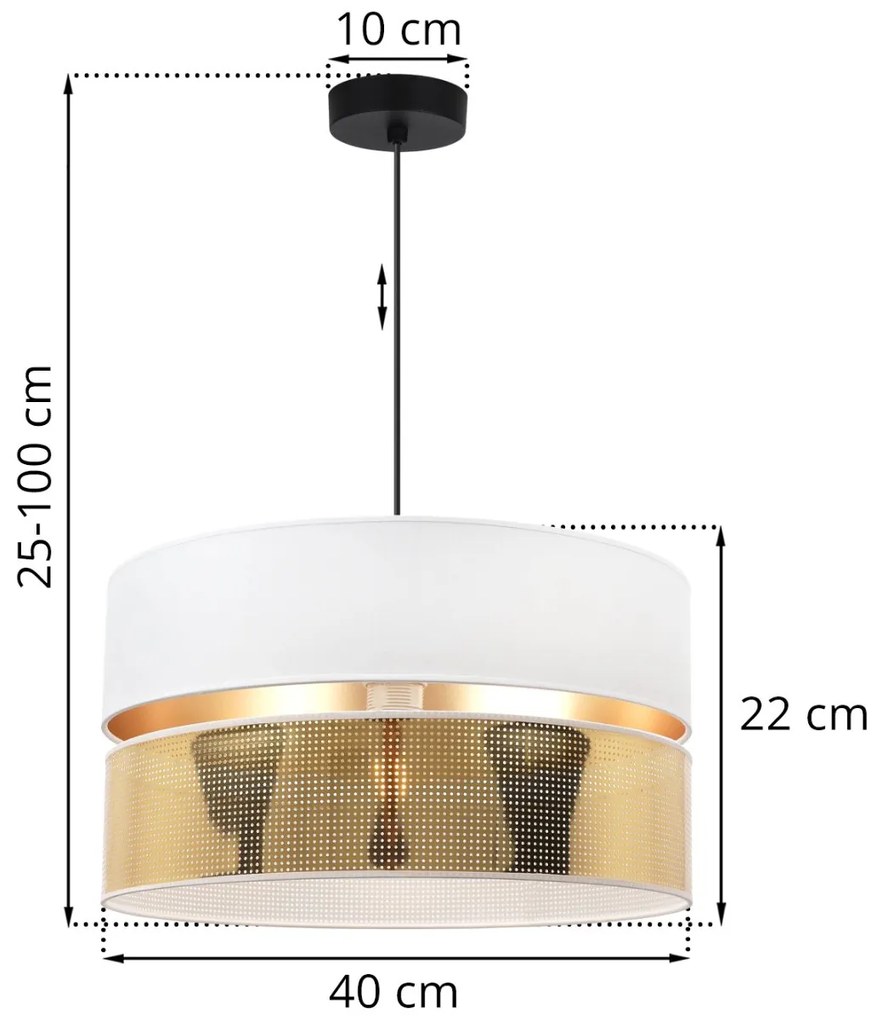 Závesné svietidlo Asti2, 1x PVC/biele textilné tienidlo, (fi 40cm), g, b