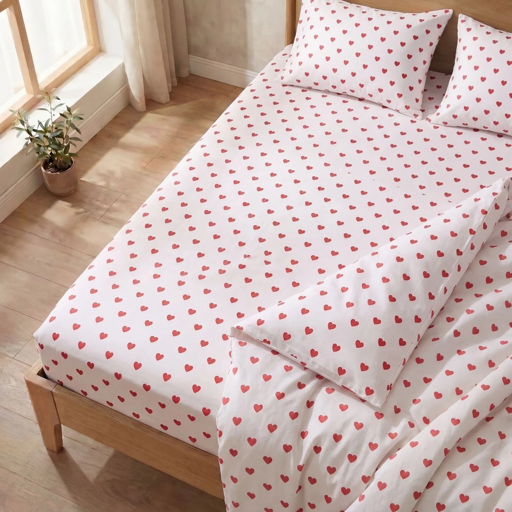 Kvalitex Bavlnené napínacie prestieradlo 180x200 cm - Srdiečka červené