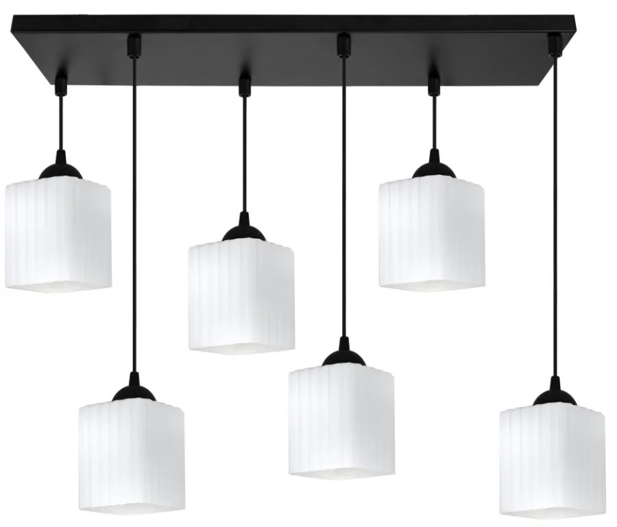 Závesné svietidlo Riffle Square, 6x biele sklenené tienidlo, b