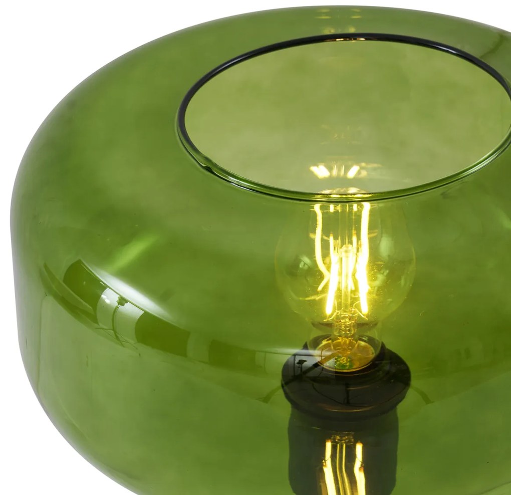 Retro stolová lampa čierna so zeleným sklom - Bizle