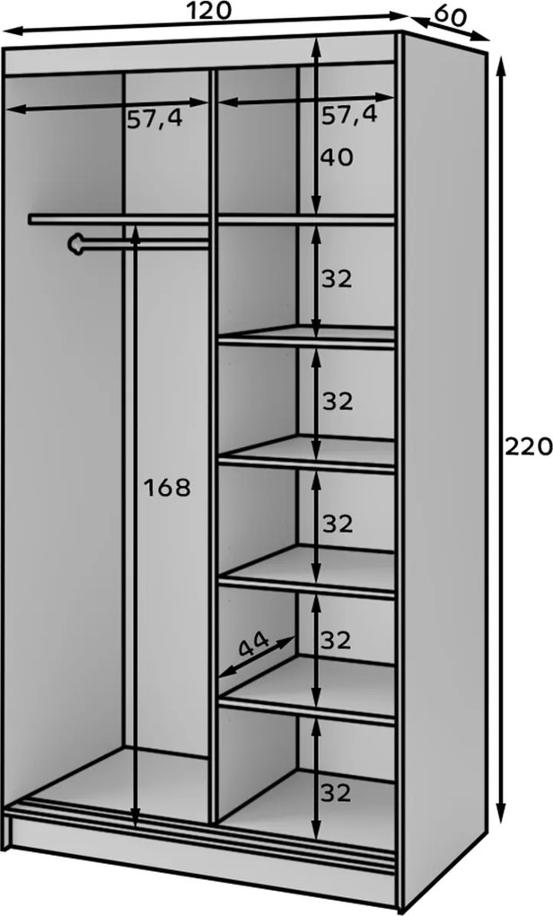 Šatní skříň Biancco se zrcadlem 120 cm bílá
