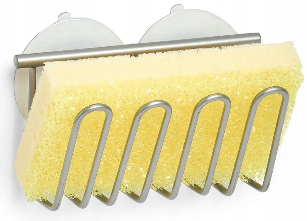 Držiak na hubku do drezu, kovový s 2 prísavkami, 12 x 6 cm SPONGE
