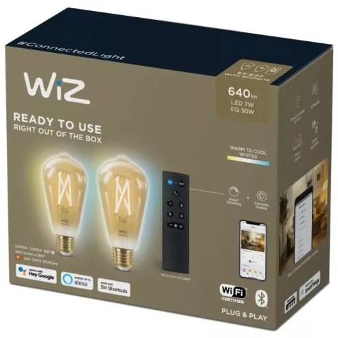 SADA 2xLED Stmievateľná žiarovka ST64 E27/7W/230V 2000-5000K CRI 90 Wi-Fi + DO-WiZ