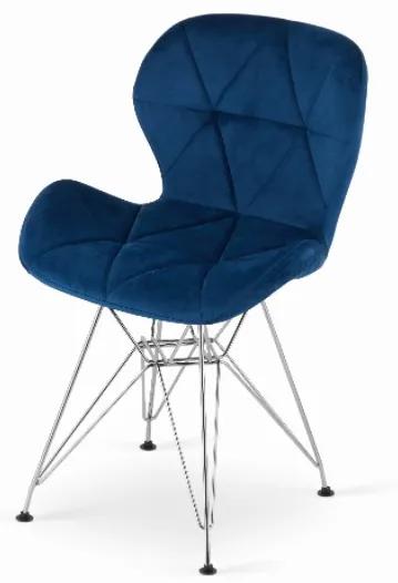 Zamatová stolička Paris modrá so striebornými nohami