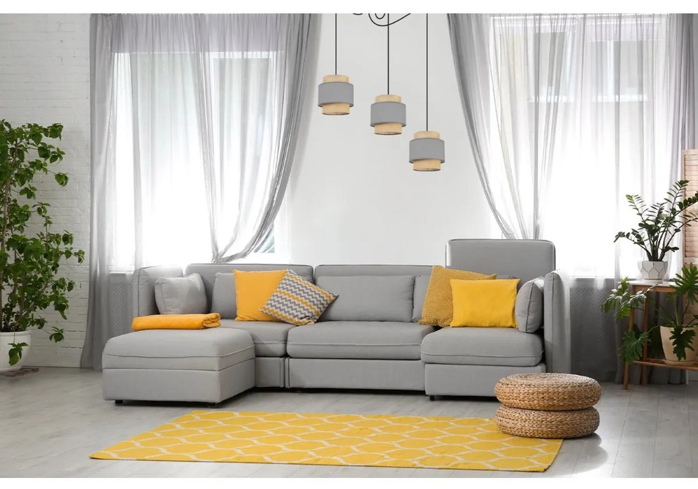 Závesné svietidlo Boho Spider, 3x jutové/sivé textilné tienidlo
