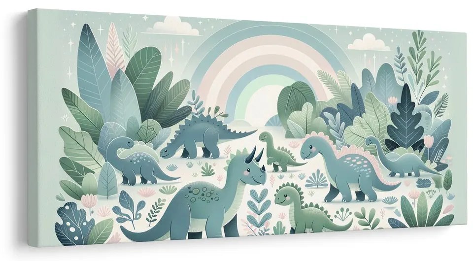 Obraz dinosauria krajina pod pastelovou dúhou
