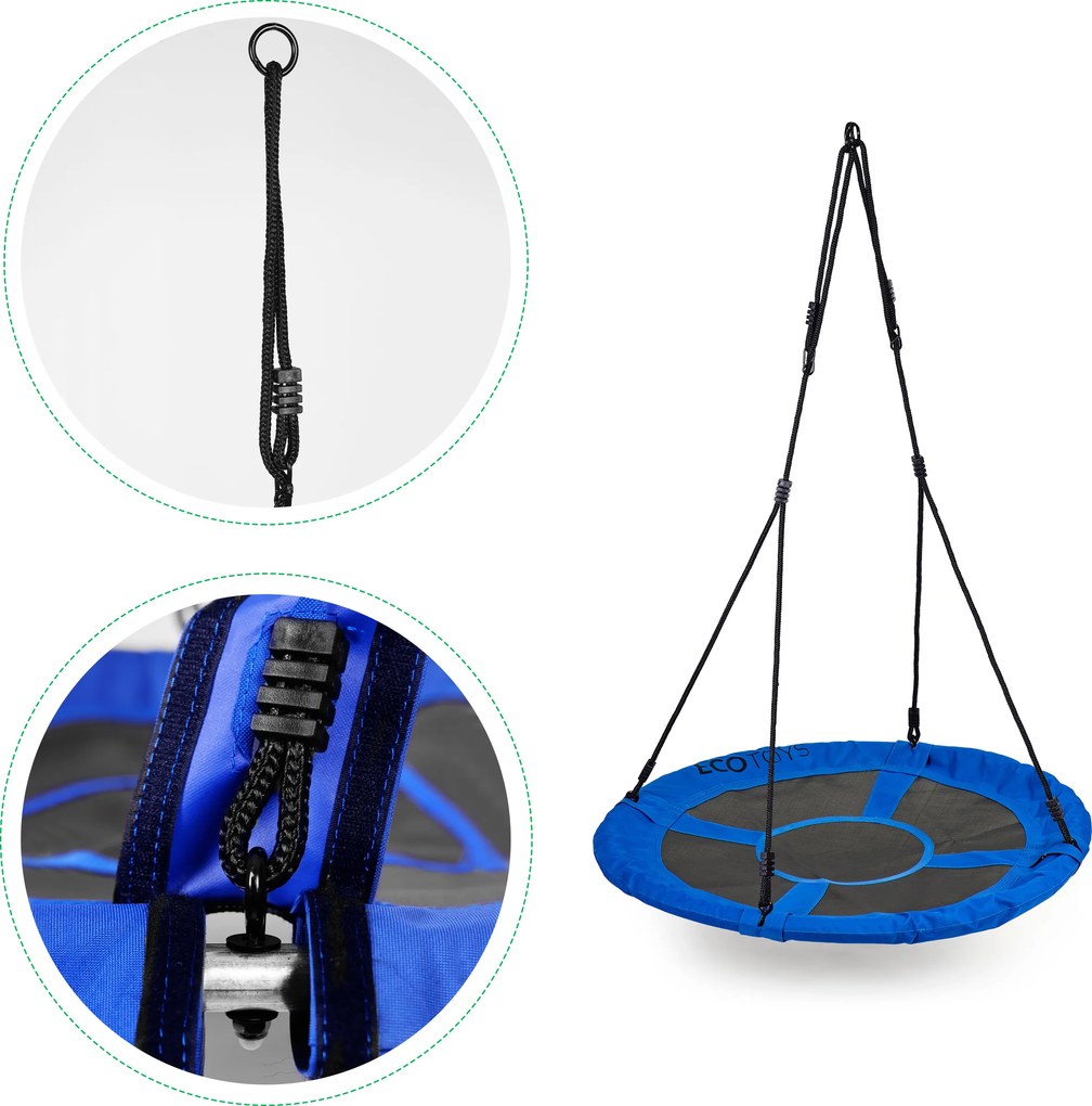 ECOTOYS Záhradná hojdačka – bocianie hniezdo 100 cm, nosnosť 150 kg, modrá, pre deti 3+