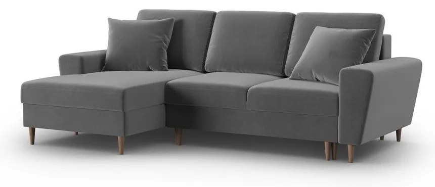 Svetlosivá zamatová rozkladacia/s úložným priestorom rohová pohovka (ľavý roh/s leňoškou) Kyoto – Cosmopolitan Design