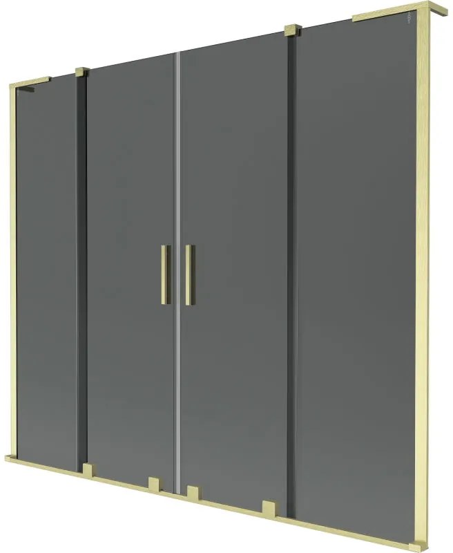 Mexen Velar L Duo, 2-krídlová posuvná vaňová zástena 170 x 150 cm, 8mm šedé sklo, zlatá matná, 896-170-003-42-55