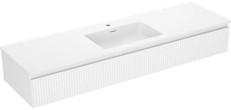 Mexen Rivel, kúpeľňová skrinka 160 cm s umývadlom Otis, 1 zásuvka, drážkovaná, biela matná, 91A20-16023-1-BF01-W18M01