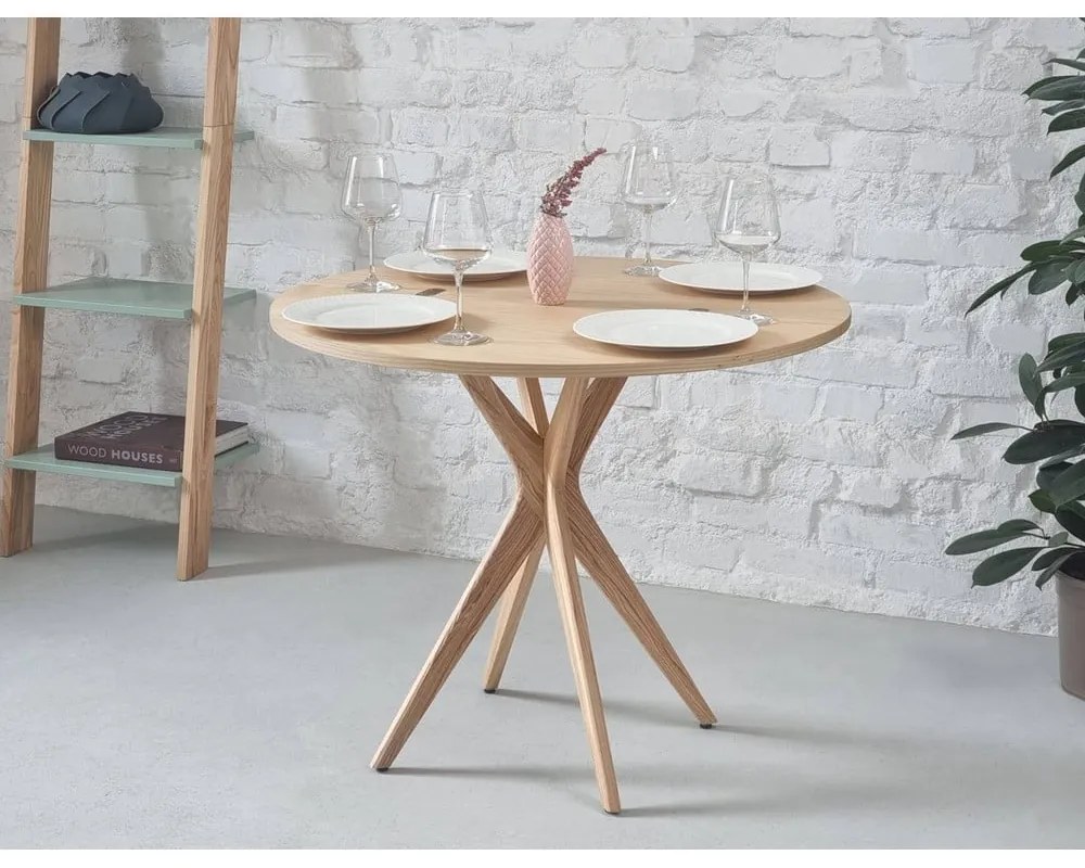 Okrúhly rozkladací jedálenský stôl s doskou v dekore jaseňového dreva 45x90 cm Jubi – Ragaba