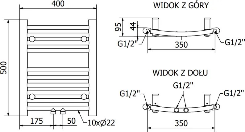 Mexen Ares, vykurovacie teleso 500x400 mm, 179 W, čierna matná, W102-0500-400-00-66