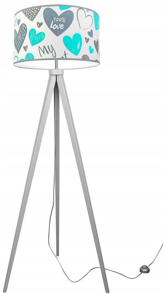 Detská stojacia lampa Heart, 1x biele textilné tienidlo so vzororm, (výber z 2 farieb konštrukcie), b